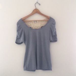 ⭐ Forever 21 Medium Blue Striped Lace Back Top